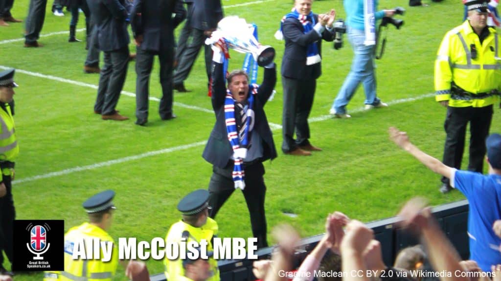 Ally McCoist MBE Scottish Rangers soccer football player funny witty after dinner speaker book at agent Great British Speakers
