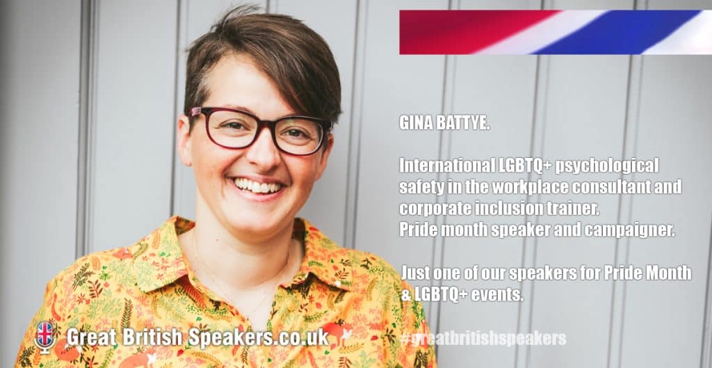 Gina Battye LGBTQ saftey safe space consultant Pride Month keynote speaker at Great British Speakers