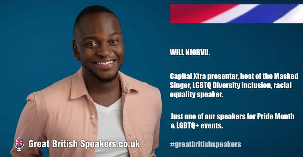 Will Njobvu Captial Xtra Masked Singer LGBTQ Pride Month keynote speaker at Great British Speakers