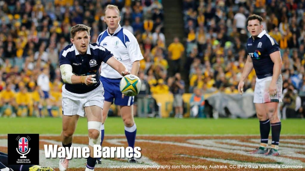 Wayne Barnes OBE hire retired English international rugby union referee speaker book at agent Great British Speakers....