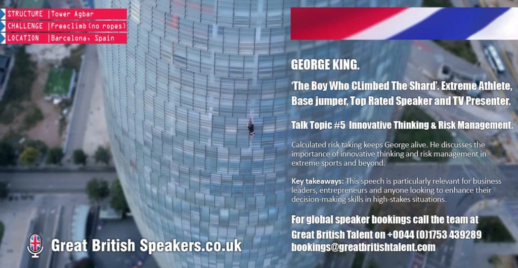 The Shard Climber George King innovation risk Public Speaker book at agent Great British Speakers