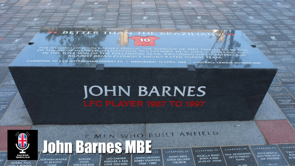 John Barnes MBE hire Liverpool soccer player anti racism Speaker book at official agent Great British Speakers