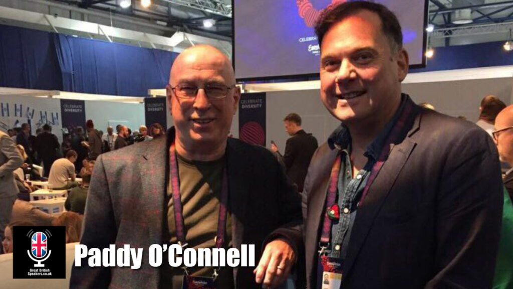 Paddy O'Connell hire broadcaster speaker book at agent Great British Speakers