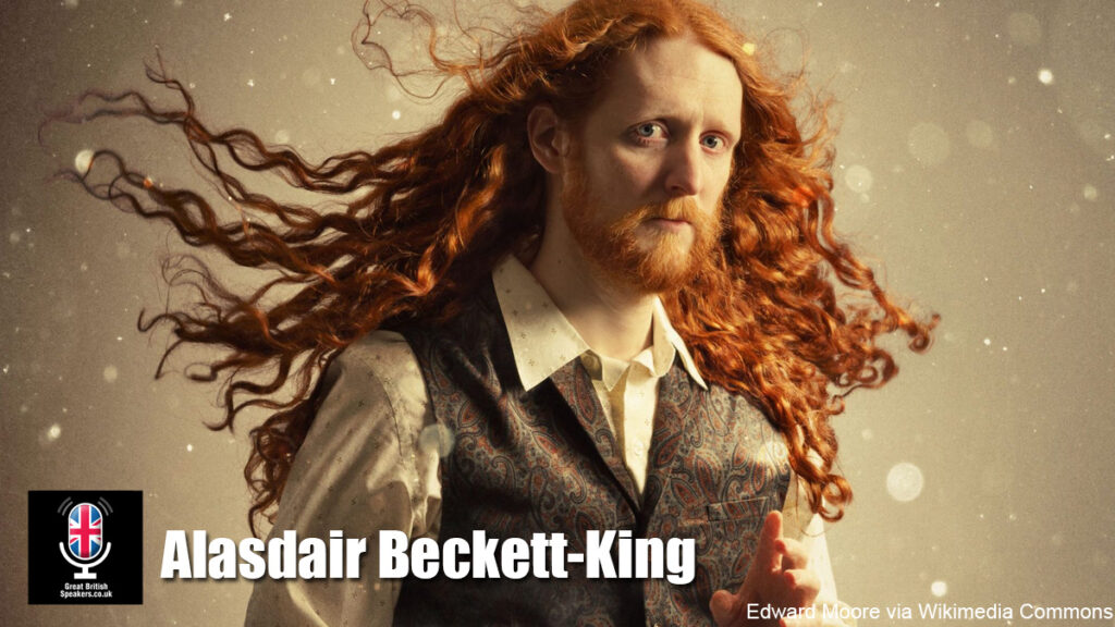Alasdair Beckett-King hire comedian speaker book at agent Great British Speakers