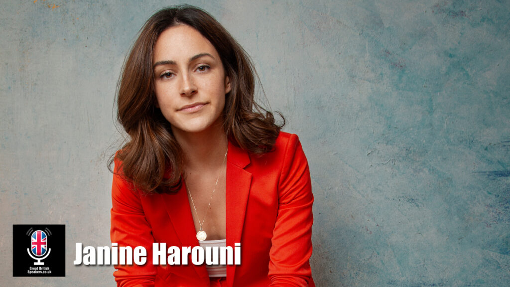 Janine Harouni hire stand up comedian speaker book at agent Great British Speakers,