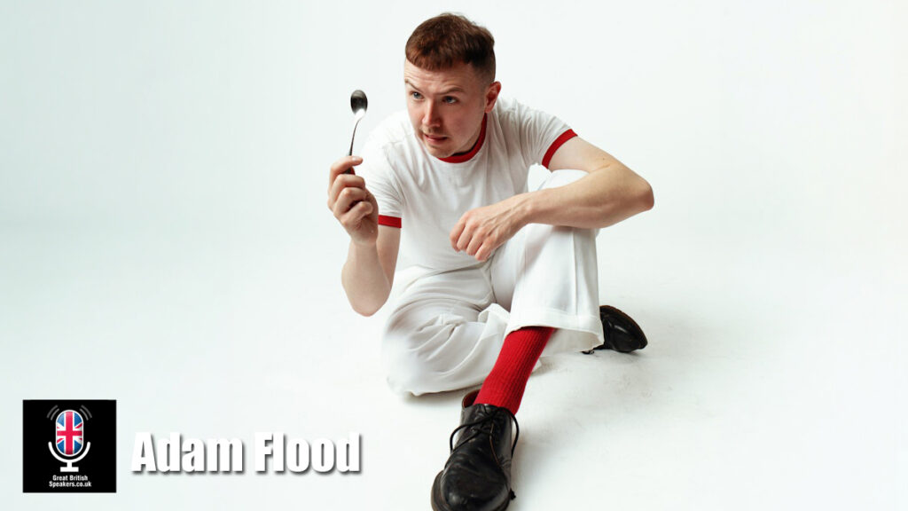 Adam Flood hire comedian speaker book at agent Great British Speakers
