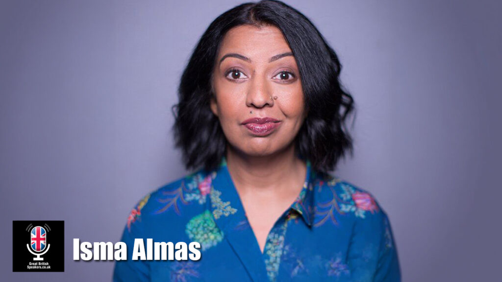 Isma Almas hire comedian speaker book at agent Great British Speakers