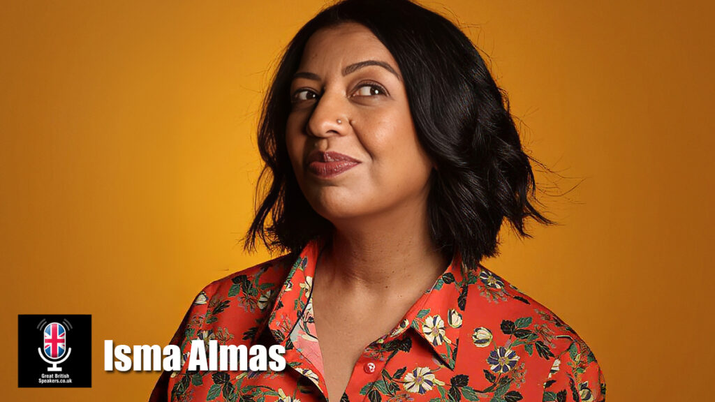 Isma Almas hire comedian speaker book at agent Great British Speakers