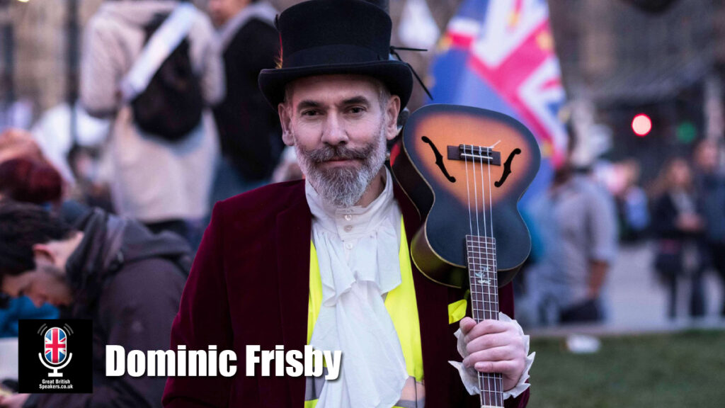 Dominic Frisby hire comedian speaker book at agent Great British Speakers